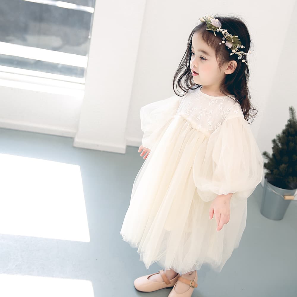 Yueji Clothing 2025 Spring Girls Dress Korean Style Mesh New Heavy-Duty Gown Children Princess Dress