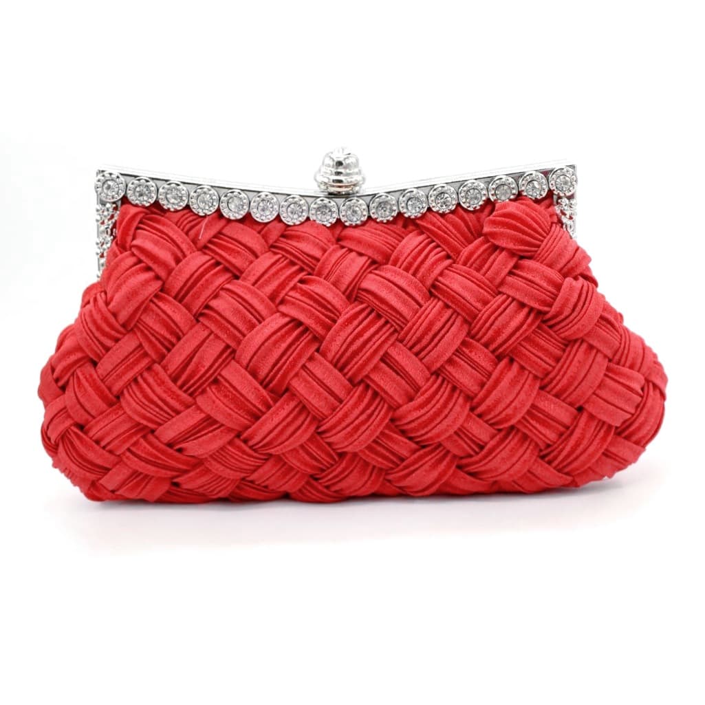 Factory Direct Sales New Diamond Satin Woven Bag Bridal Bag Big Red Banquet Bag Clutch Bag Crossbody Bag