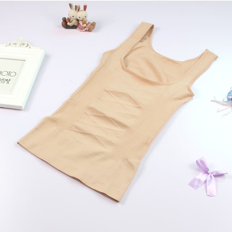 Enhanced abdominal control U-neck vest top, seamless chest-supporting waist-cinching camisole, memory shaping bodywear, shaping high-waist abdominal control garment