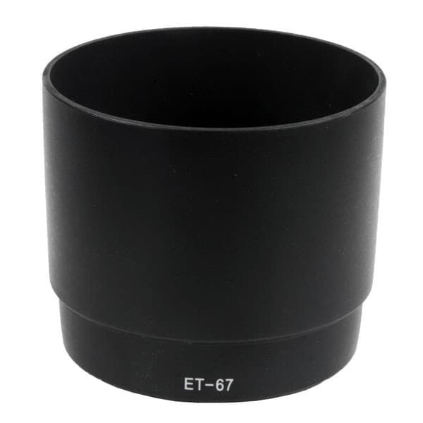 ET-67 Compatible with Canon ET67 lens hood EF100mm f/2.8; the old-style micro sun hood has a reverse-locking mount.