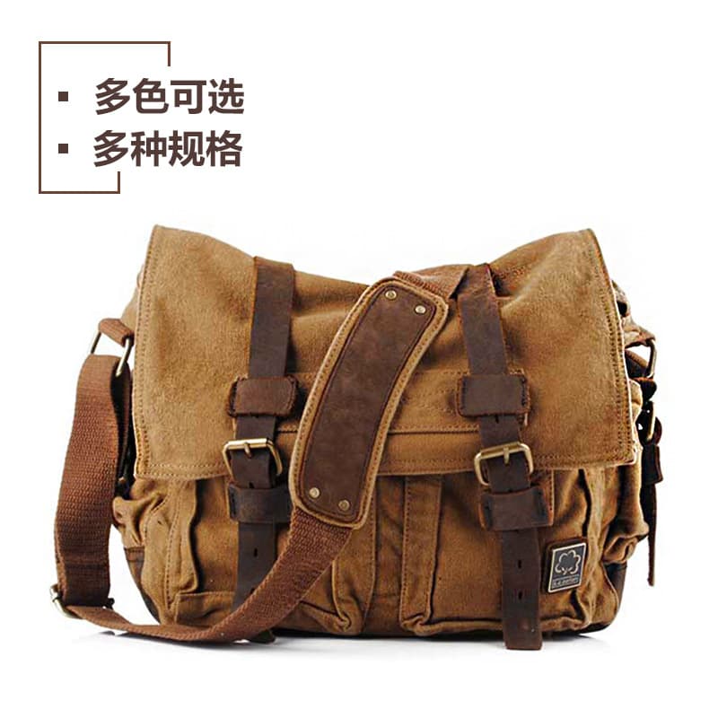 Men's premium canvas shoulder bag, large capacity leather crossbody bag, casual men's bag, Guangzhou spot wholesale.