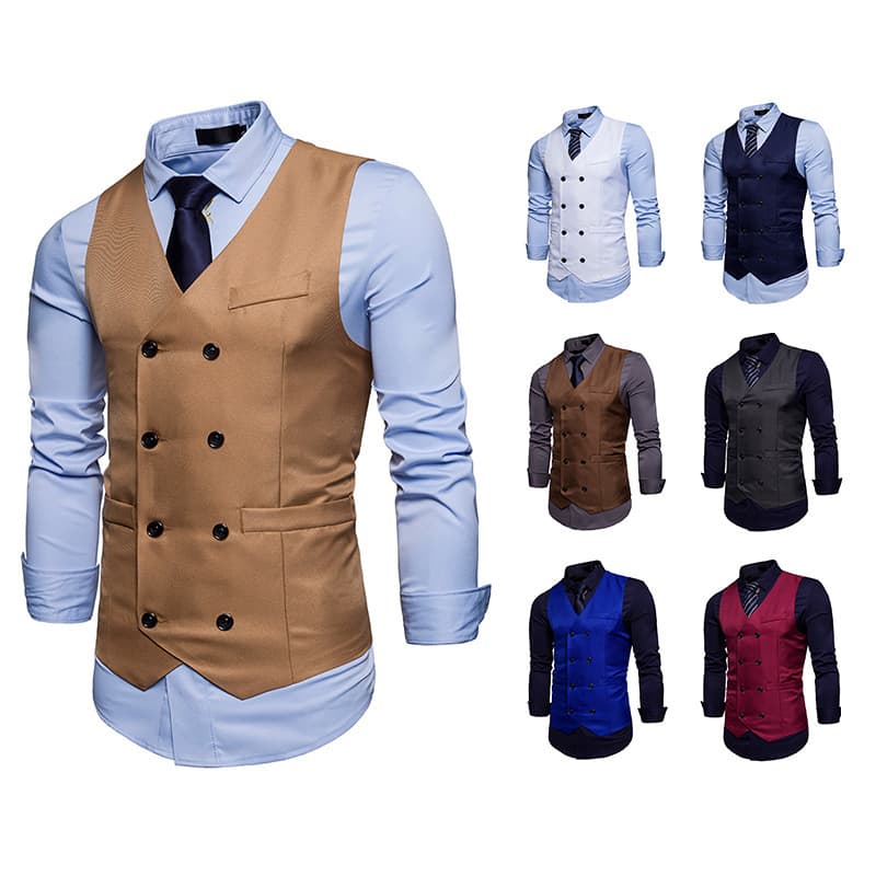 2018 New Men's Double-Breasted Casual Suit Vest, Cross-Border Fashion, European Size Men's Vest