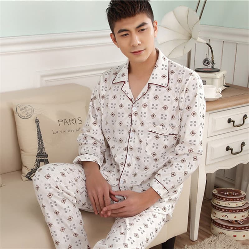 2018 Spring New Long Sleeve Pajamas Cardigan Men's Youth Extra Large Homewear Set Big Loss Free Shipping