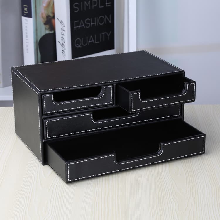 Small Four-Drawer File Cabinet Multi-functional Office Desktop Bill Voucher Storage Cabinet Leather Creative Small Item Storage Box