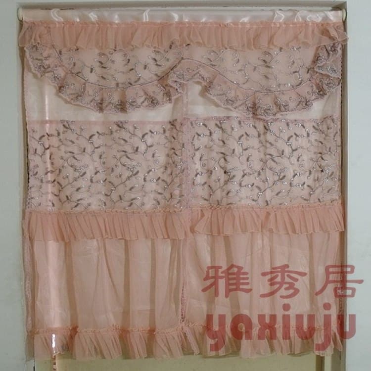 Lace Door Curtain Short Curtain Bedroom Kitchen Bathroom Cover Curtain Pink Beauty 90*106cm L22