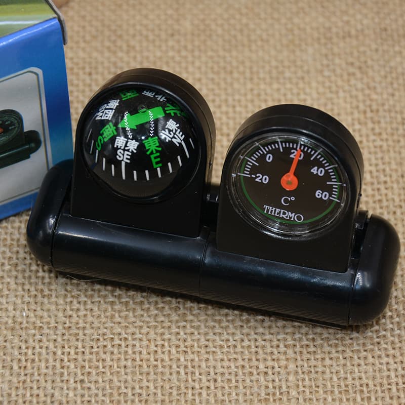 Car Multi-purpose Compass Thermometer with Direction Guide Ball for Dashboard 288-5 Bilingual (Chinese-English)