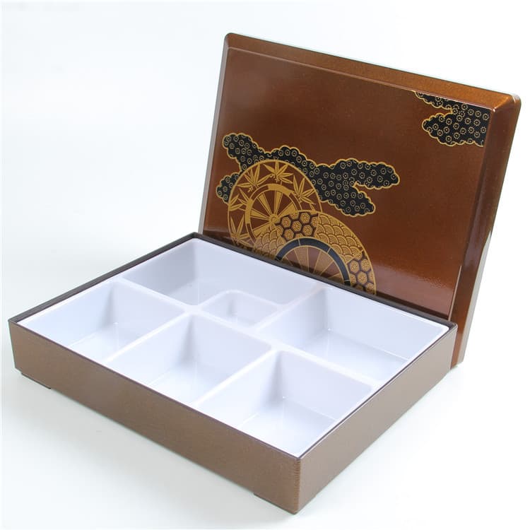Japanese lunch box, white six-compartment high temperature resistant gold lunch box, business lunch box, set meal box, fast food lunch box