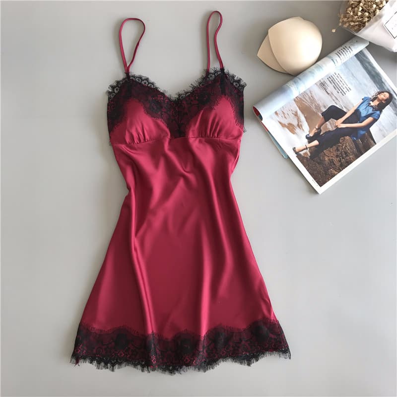 Spring and Summer New Women's Sexy Pajamas, Simulated Silk Suspenders, Ice Silk Nightgown, Slip Nightgown, Slim Homewear