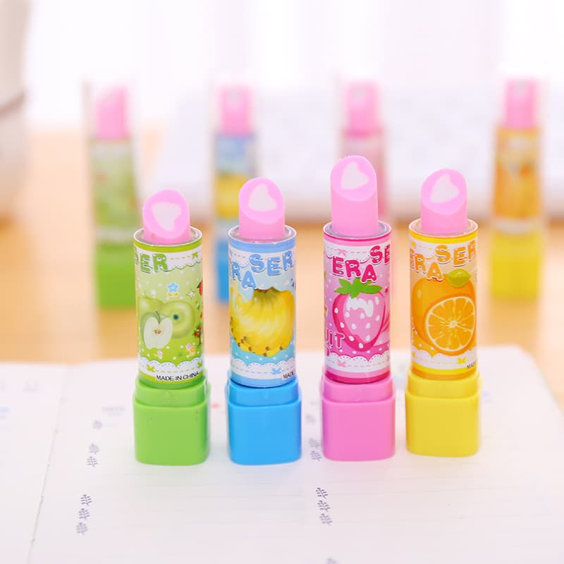 Discounted Creative Children's Cartoon Lipstick Fruit Erasers, Wholesale Student Eraser Stationery Direct from Manufacturer