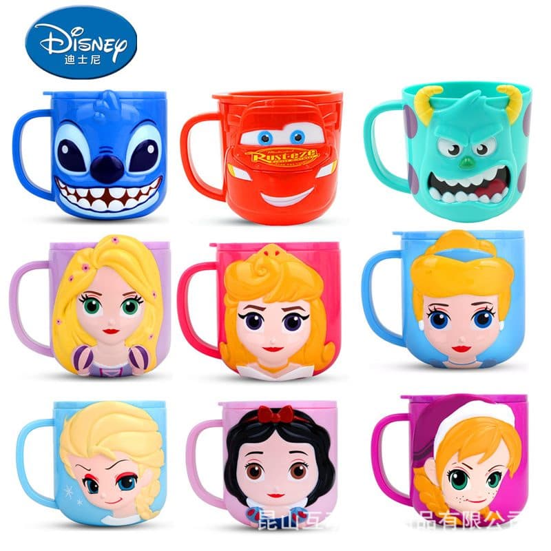 Disney children's household drinking cup with lid for gargling and brushing teeth, cute baby cartoon milk water cup, anti-fall