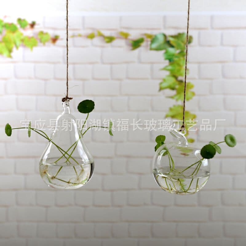 Apple Pear Glass Hanging Vase, Open Hole Hydroponic Vase, Hanging or Placing Decorative Vase