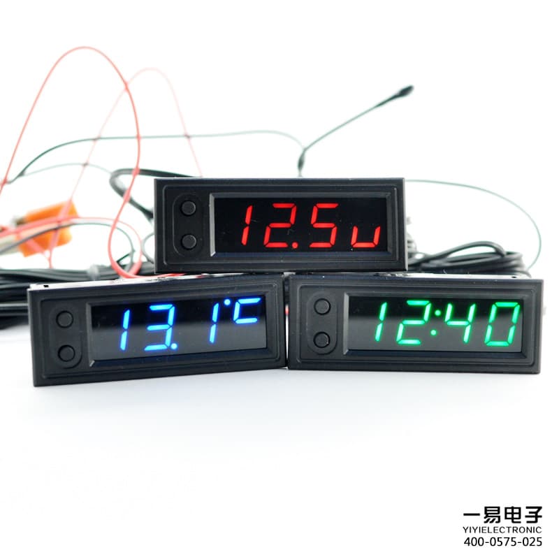 3-in-1 car clock with luminous thermometer and voltmeter, high-precision LED clock module featuring RX8025