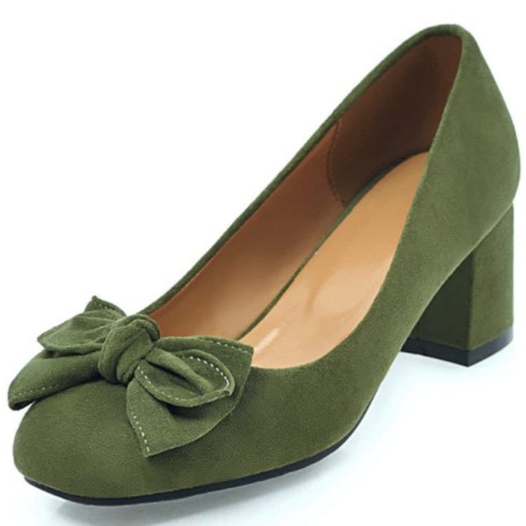 Large Size Women's Shoes 41-43 Bow Suede Square Toe Spring Mid Heel Chunky Heel Export Low-Top Shoes Women M13-2