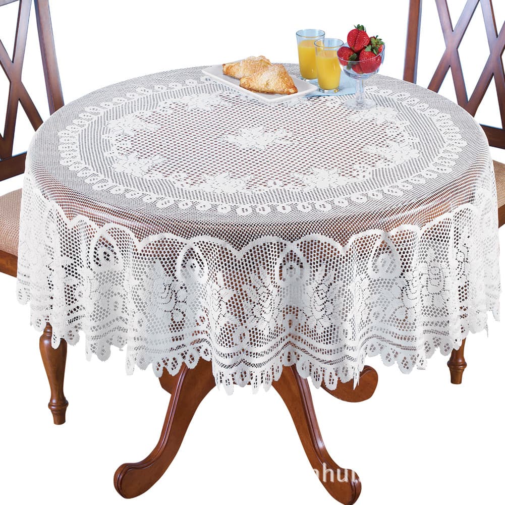 Warp Knit Lace Rose Round Tablecloth, Rectangular Tablecloth for Western Dining Table, Wedding Home Tablecloth Table Runner