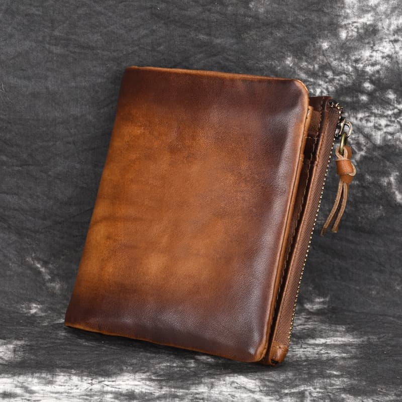 Genuine Top Layer Cowhide Leather Wallet Double Zipper Casual Coin Purse Men's Wallet City Simple Style Pure Color Paulsen Brand