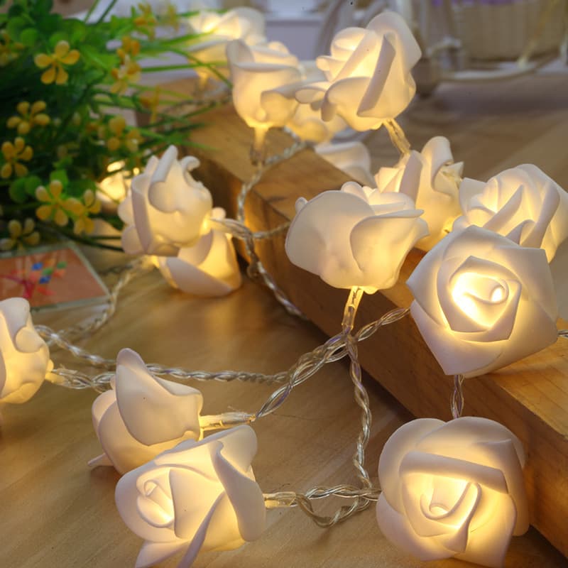 LED Christmas lights rose lights string lights battery simulation rose wedding room decoration flashing lights
