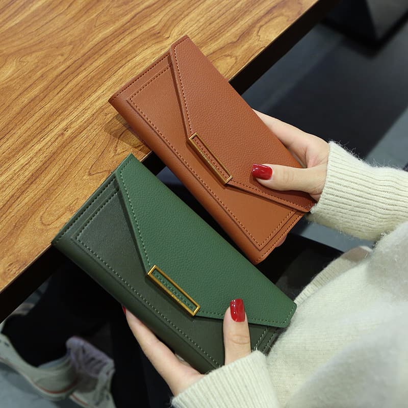 2022 New Style Women's Long Fresh Korean Style Unique Vintage Thin Coin Purse Trendy Ladies Wallet Multi-functional Button