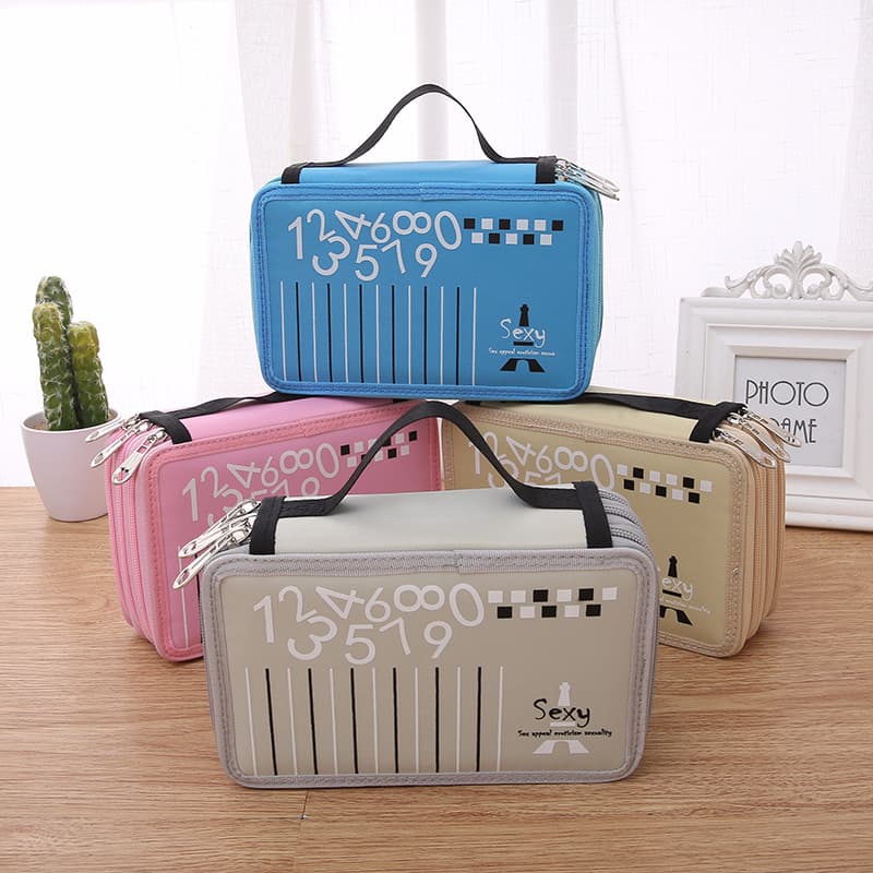 Cross-border Portable Three-layer Pencil Case 55-slot Large Capacity Pencil Pouch Oxford Cloth Children's Pencil Case School Supplies