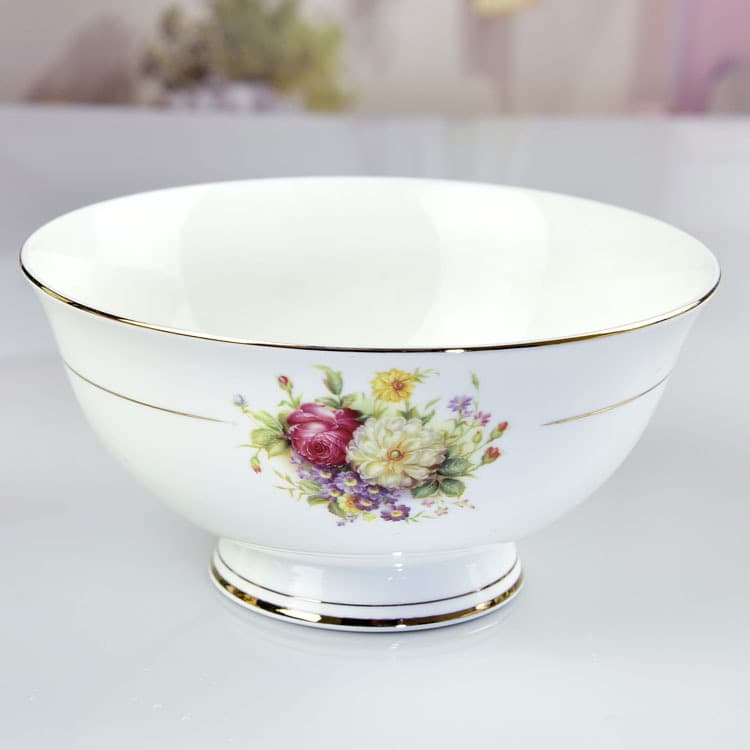 Household rice bowl creative gift ceramic tableware 4.5 inch printable pattern gold edge bone china tall bowl