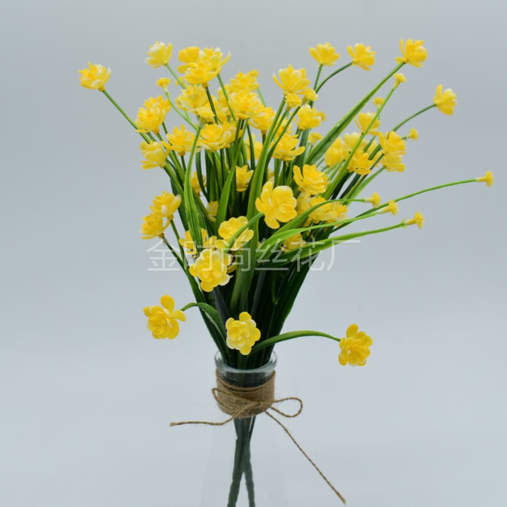 Plastic Small Camellia Artificial Flowers Potted Arrangement 7-Branch Spring Grass Rose Narcissus Artificial Flowers
