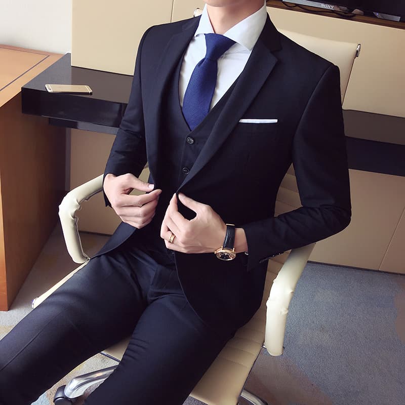 Korean-style Suit Single-button Suit Slim-fit Casual Suit Elegant Men's Three-piece Groom Best Man Wedding Ceremony