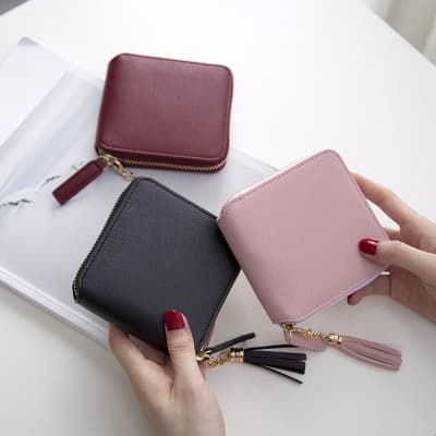 Phase Printed Leather Goods * Short Wallet for Women 2024 New Korean Style Simple Square Zipper Tassel Small Wallet Coin Purse