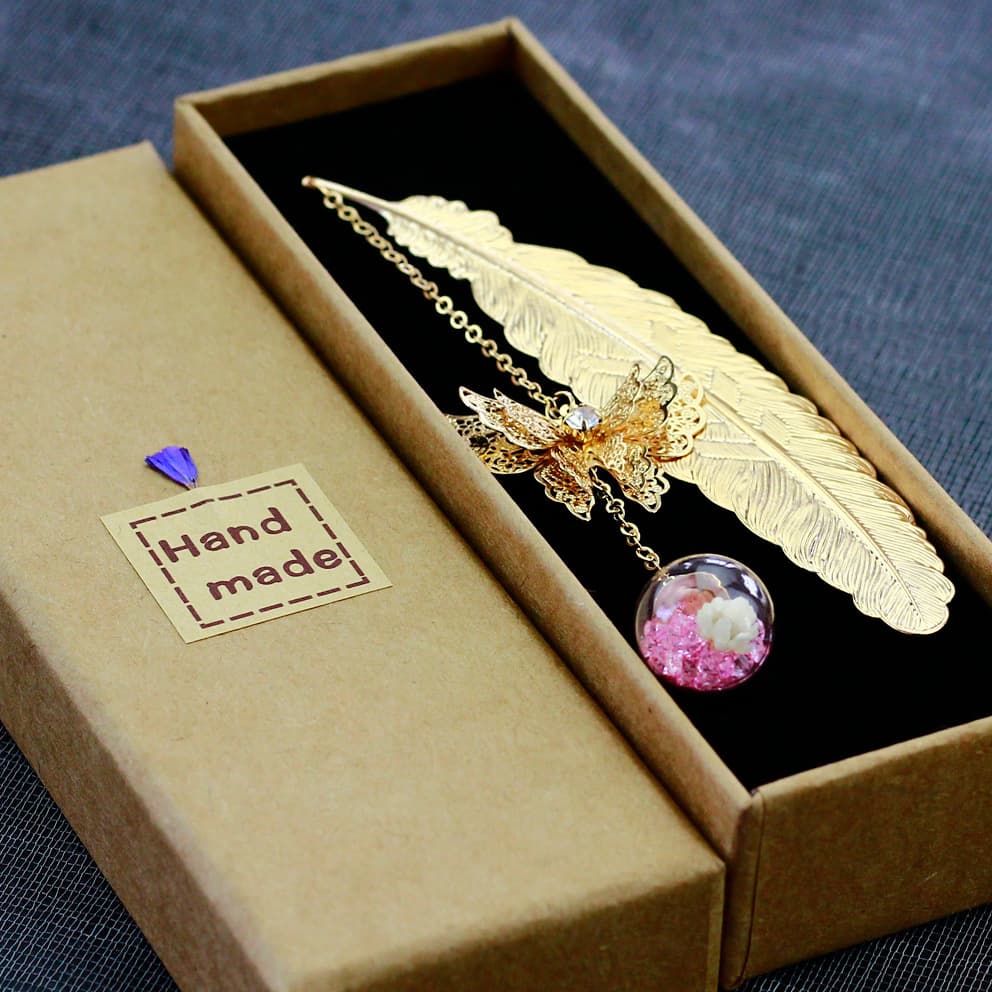 Cicada's Wings Metal Feather Bookmark Chinese Style Classical Creative Dried Flower Everlasting Flower Diamond Flower Student Gifts and Crafts