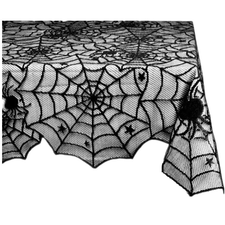 European and American Halloween decoration black spider five-pointed star spider web table flag tablecloth warp knitted spider web black tablecloth