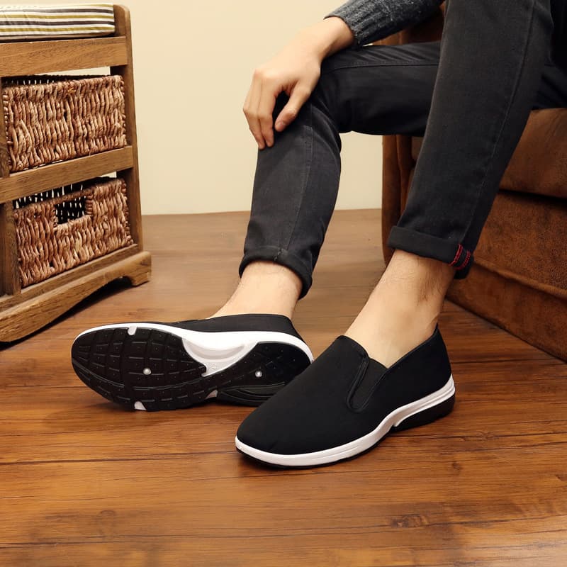 Men's Casual Shoes Thick Sole Work Shoes Breathable Wear-Resistant Low Cut round Toe Slip-On Canvas Shoes for Middle-Aged And Elderly