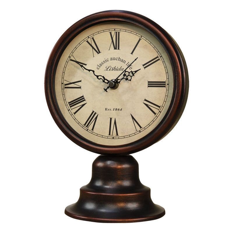 Lishida Antique American Country Style Table Clock, Metal European Retro Nostalgic Table Clock