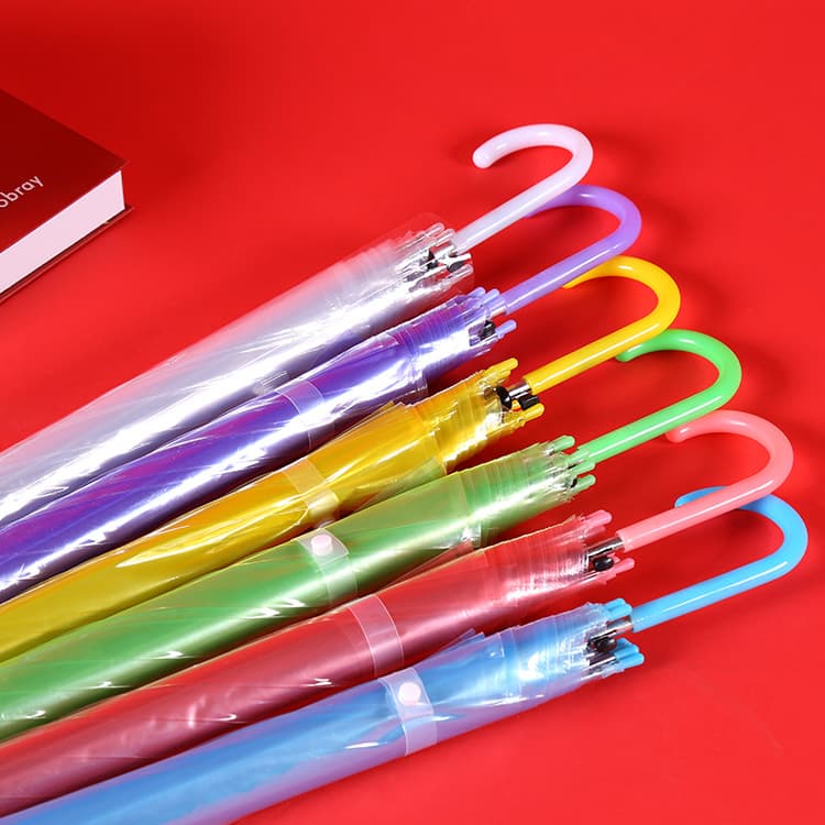 Colorful transparent umbrella straight shaft automatic umbrella, long handle umbrella with logo, manufacturer wholesale.
