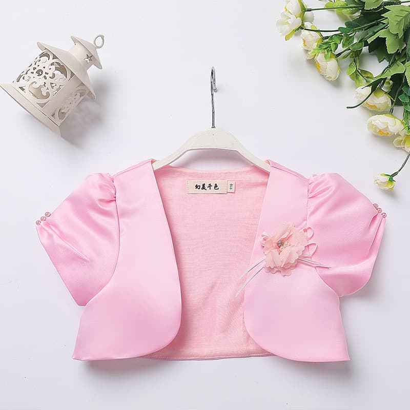 Princess Style Short Sleeve Dress with Shawl for Girls Summer Wedding Guest Children's Outfit Baby Girl's Outerwear Coat