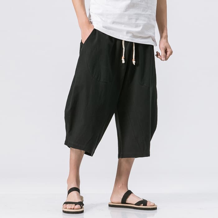 Chinese Style 2021 Summer New Men's Cotton and Linen National Fashion Loose Casual Pants Men's Three-Quarter Harem Pants Men's Trendy