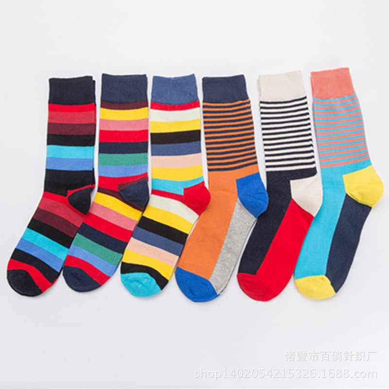 New Autumn/Winter Happy Socks Colorful Fashion Striped Men's Socks Personality Trendy Couple Mid-Calf Socks Wholesale