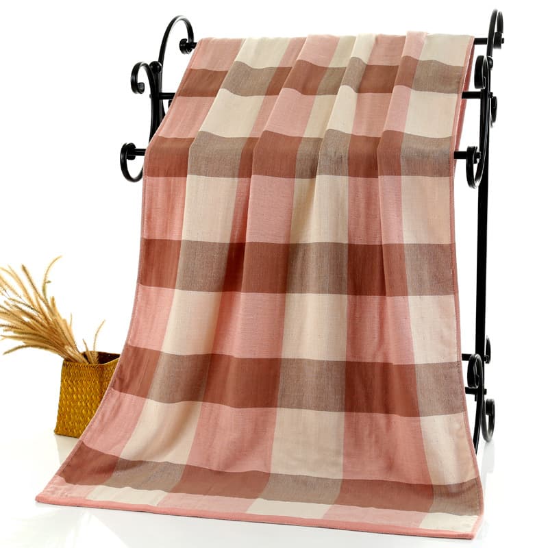 Gauze Adult Bath Towel Soft Absorbent Checkered Gauze Bath Towel Logo Custom Factory Wholesale