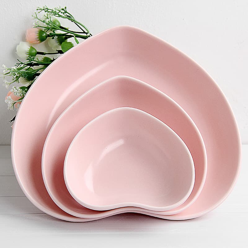 Matte Finish Nordic Style Heart-Shaped Plate Ceramic Couple Breakfast Bowl Soup Plate Fruit Deep Plate Deep Bowl