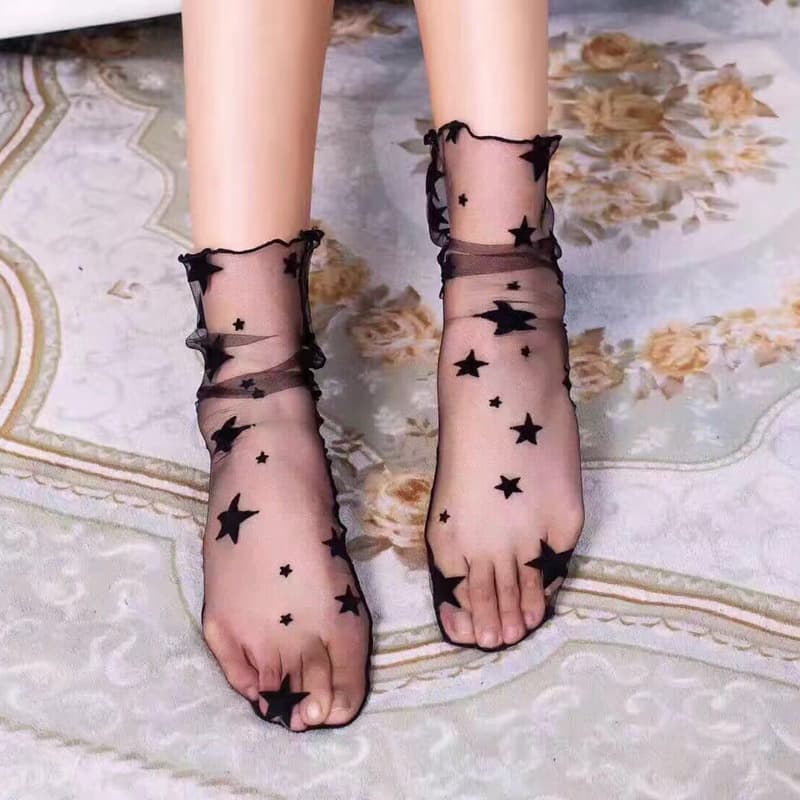 Korean Style Mesh Lace Stockings Sexy Transparent Fishnet Stockings Women's Net Veil Short Socks Sexy See-Through Lace Stockings