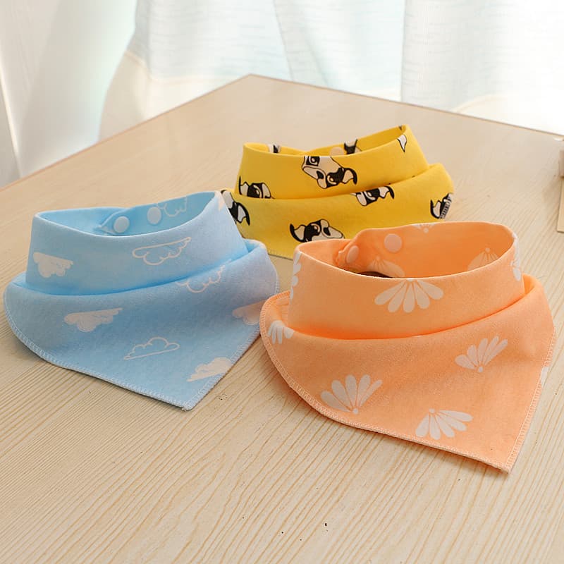 New Style Baby Drool Cloths, Infant Triangle Bibs, Pure Cotton Newborn Double-Layer Snap Button Bibs, Children's Scarf Bibs