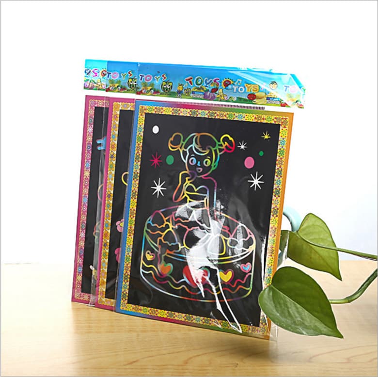 Creative DIY Handmade Children's Large Size Scratch Art Paper with Bamboo Stick Educational Coloring Drawing Paper Gift