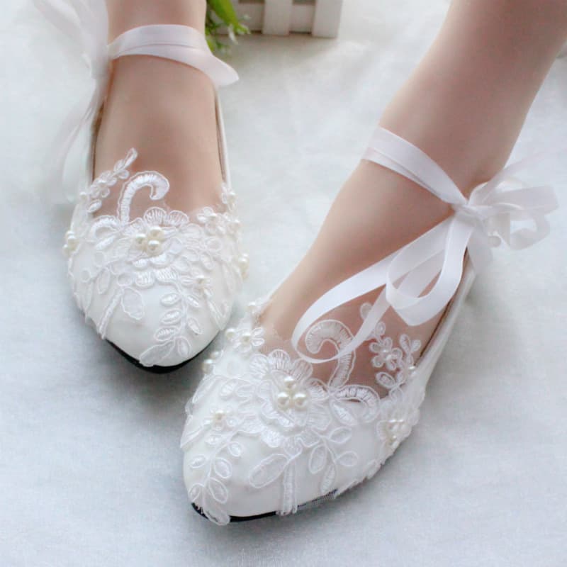 Star Moon Cat Large Size Flat Wedding Shoes Lace Bow Tie Bridal Gown Shoes Maid of Honor Women's Footwear Low Heel Rubber Sole