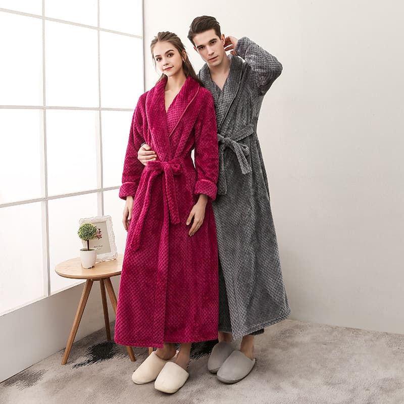 Autumn and Winter Thickened Flannel Beibei Velvet Couple's Nightgown for Men and Women Plus Size Fixed Belt Bathrobe