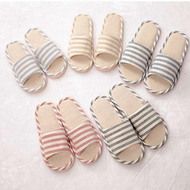 New Stripe Pattern Linen Four-Season Indoor Slippers, Cotton-Linen Couples Soft-Sole Home Wood Floor Summer Sandals Manufacturer Wholesale