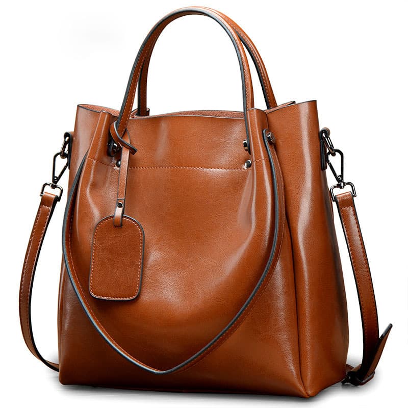 Casual Leather Crossbody Bag Women's Handbag Shoulder Bag Large Capacity Oil-Waxed Cowhide Korean Style Urban Simplicity