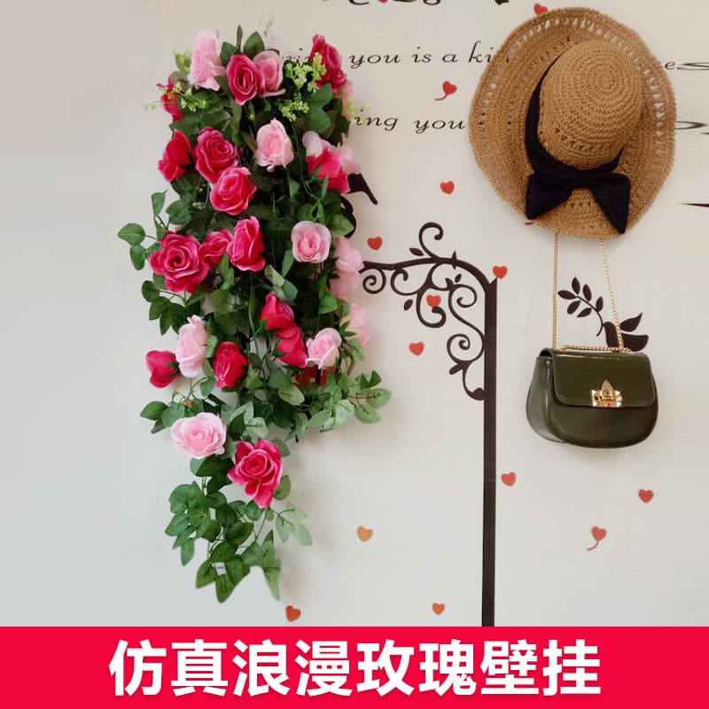Artificial Rose Vine Hanging Plant Wall Decor Plastic Fake Flower Garland for Indoor Living Room Decoration