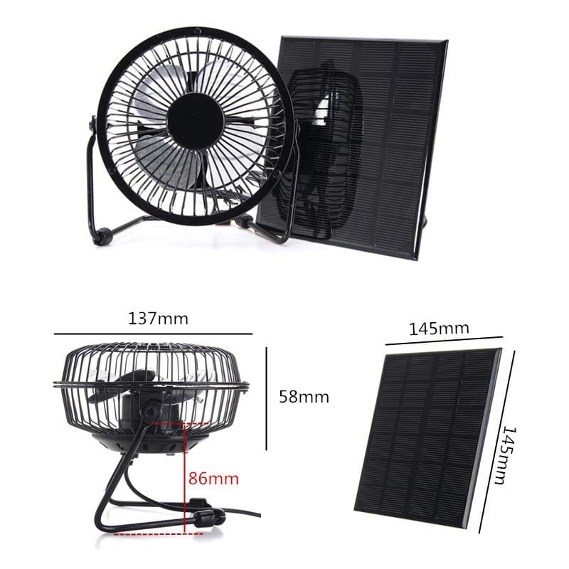 3W, 5W, 6V solar panel fan, 4-inch solar fan, can charge mobile phones, power bank