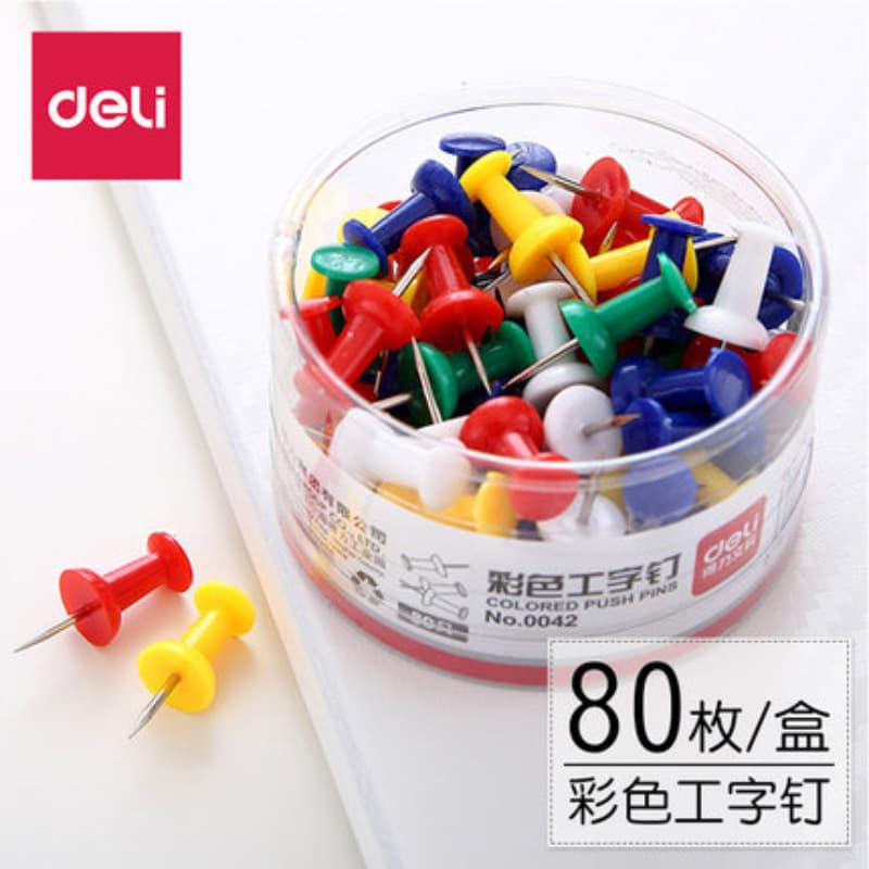 Deli 0042 Deli boxed colored I-letter studs metal stainless steel drawing pins, 80 pieces