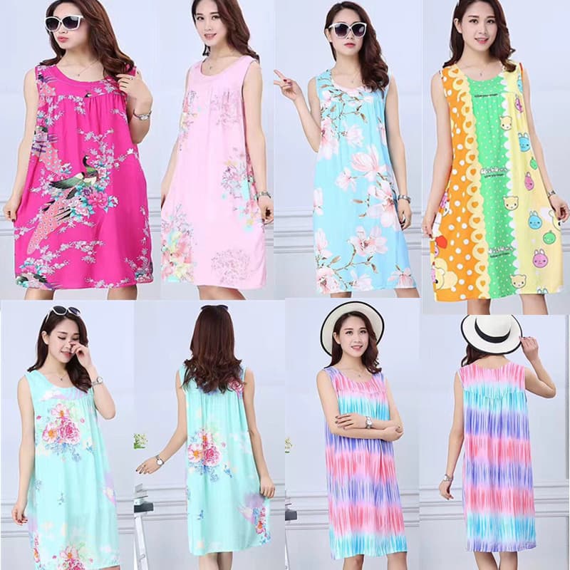 Women's Summer Pajamas: Woven Cotton Plus Size, Silk-like Nightgown for Mothers, Simple Casual Silk Dress