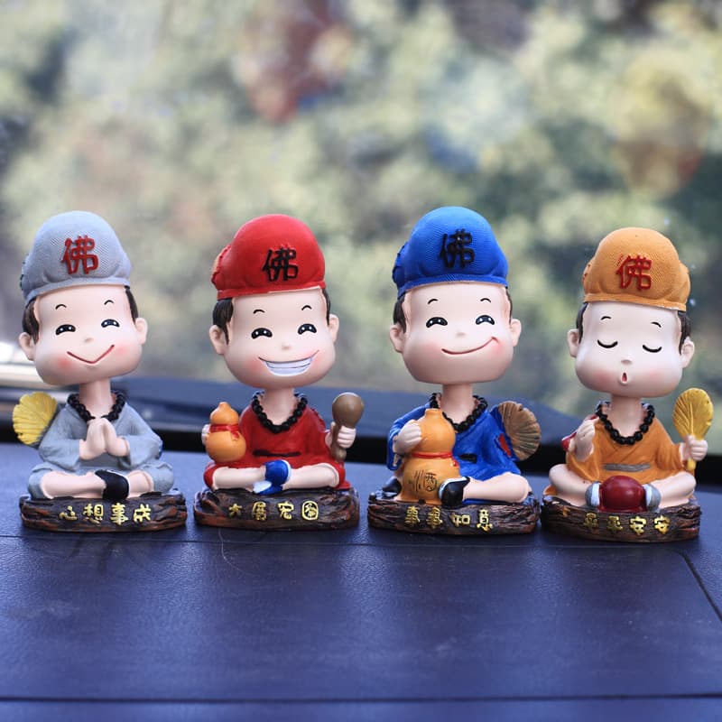 Creative Shaking Head Jigong Car Interior Accessories Doll Cute Resin Little Monk Home Desktop Decoration