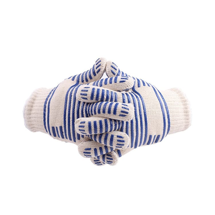 Foreign Trade In-Stock Double-Layer Poly-Cotton High-Temperature Gloves, BBQ Heat-Resistant Silicone Non-Slip Wholesale Insulated Gloves