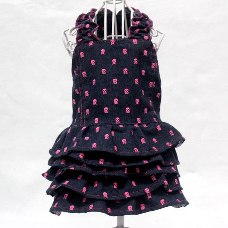 2026 Pet Spring/Summer Denim Skull Print Dress Princess Dress Pet Clothes Dog Dress Cute